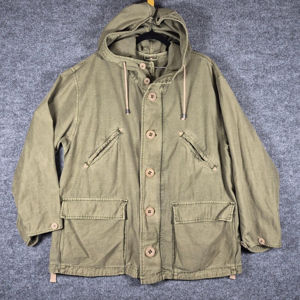 Free People Military Utility Jacket Hooded Olive Green M Womens